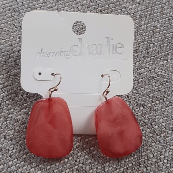 Charming Charlie Jewelry - NWT Coral Pink Acrylic Pierced Earrings, Hook Back